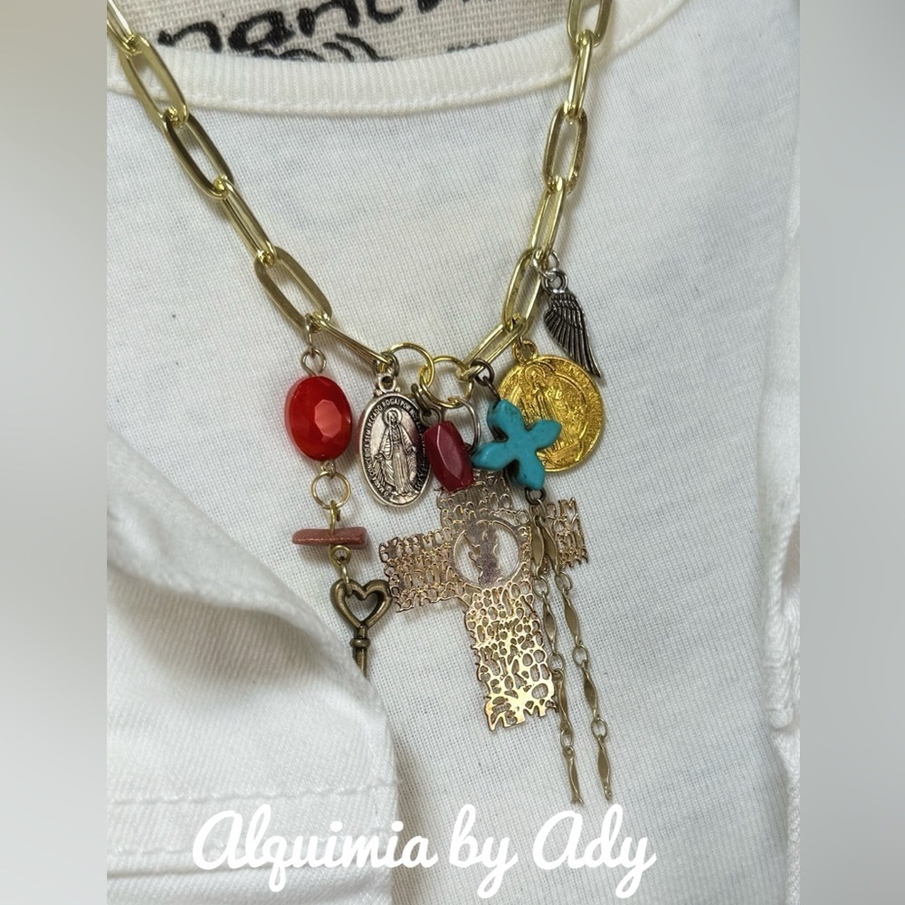 Turquoise multi charms short necklace
